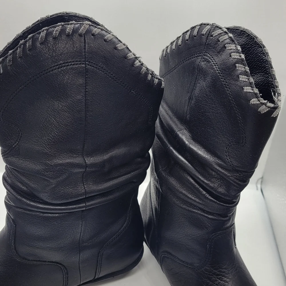 ZODIAC 675 BULLETT 6 M BLACK LEATHER SLOUCHY COWBOY BOOTS LADIES Vintage - Picture 9 of 13